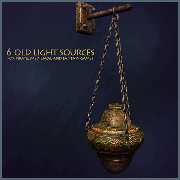 6 Old Light Sources Low-poly 3D model_9