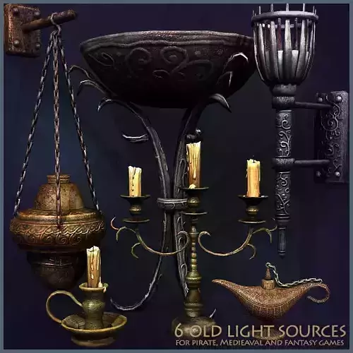 6 Old Light Sources Low-poly 3D model
