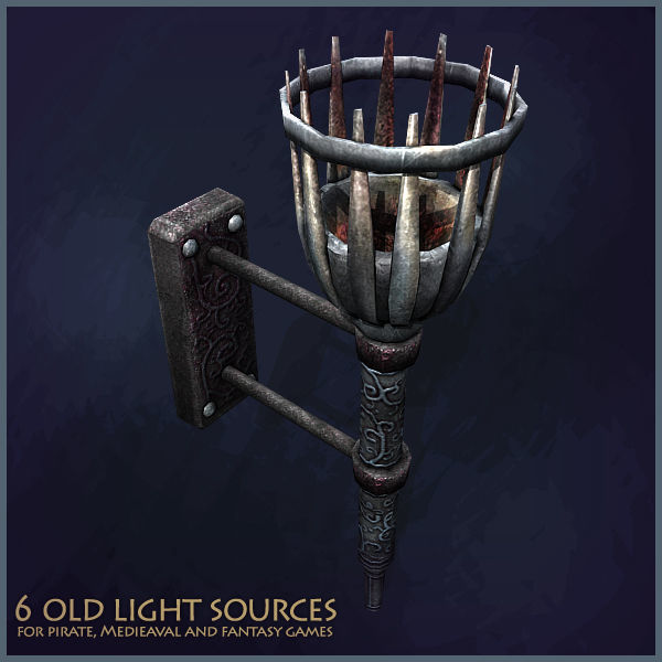 6 Old Light Sources Low-poly 3D model_2