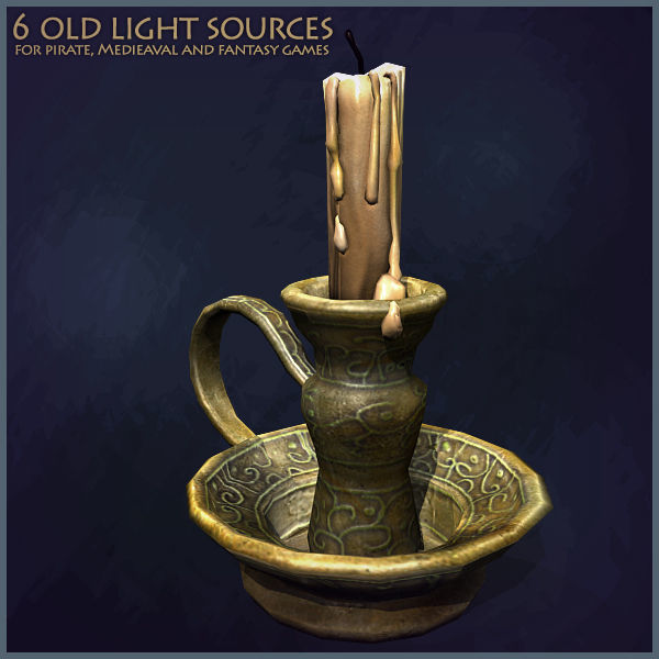 6 Old Light Sources Low-poly 3D model_5