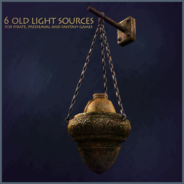 6 Old Light Sources Low-poly 3D model_12