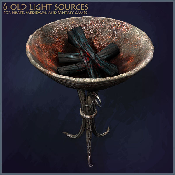 6 Old Light Sources Low-poly 3D model_3