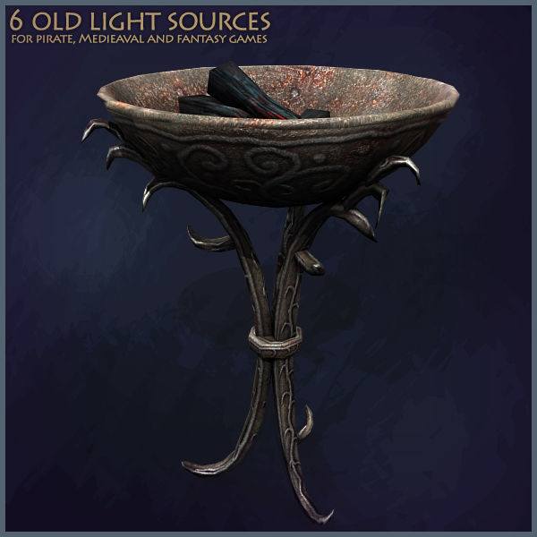 6 Old Light Sources Low-poly 3D model_4