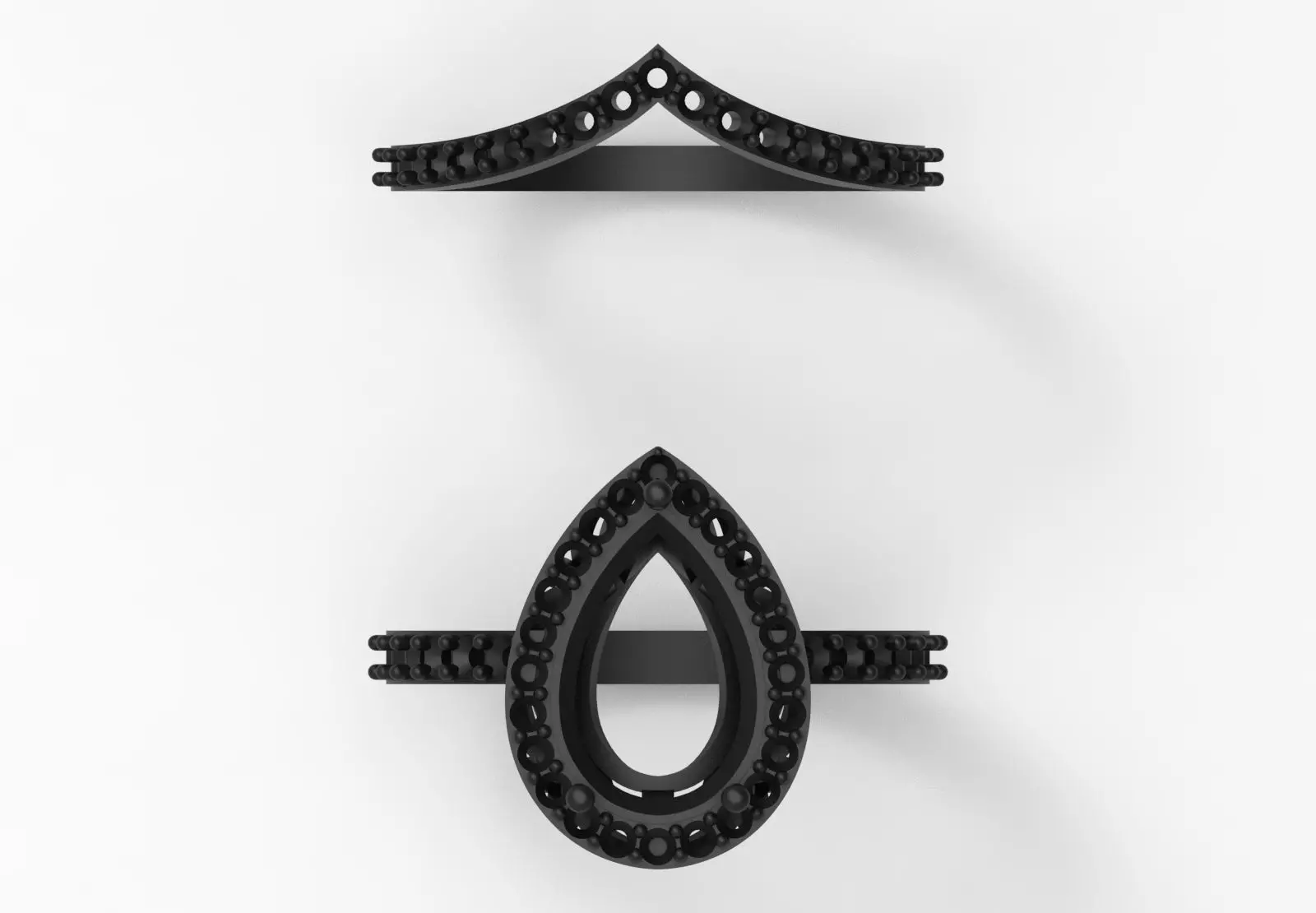 Classic Pear Cut Solitaire with Halo Engagement Set wr0121 3D print model_13