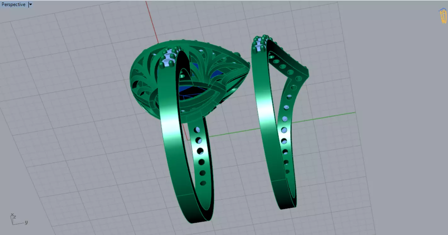 Classic Pear Cut Solitaire with Halo Engagement Set wr0121 3D print model_9