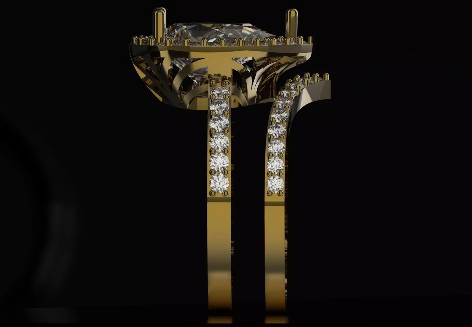 Classic Pear Cut Solitaire with Halo Engagement Set wr0121 3D print model_1