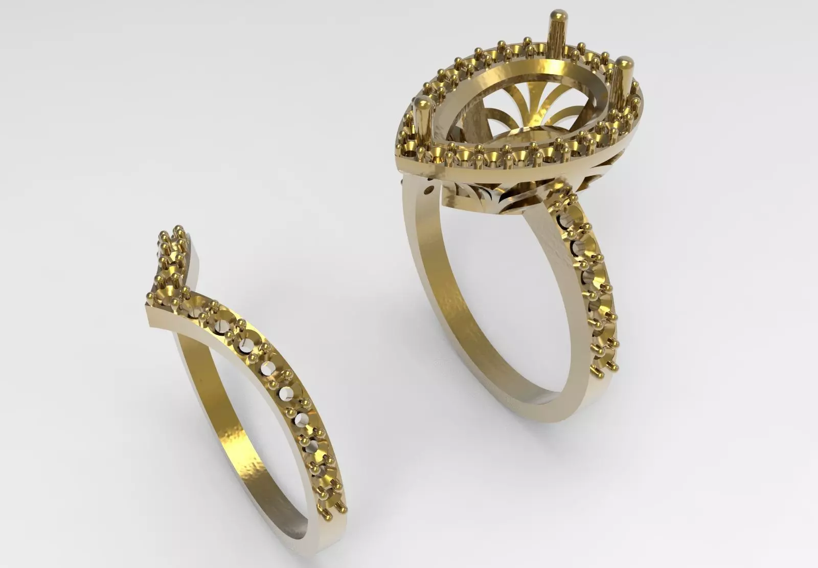 Classic Pear Cut Solitaire with Halo Engagement Set wr0121 3D print model_10