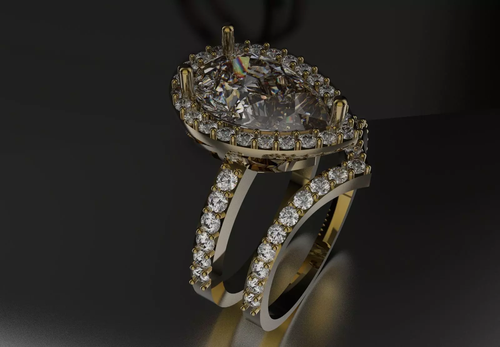 Classic Pear Cut Solitaire with Halo Engagement Set wr0121 3D print model_0