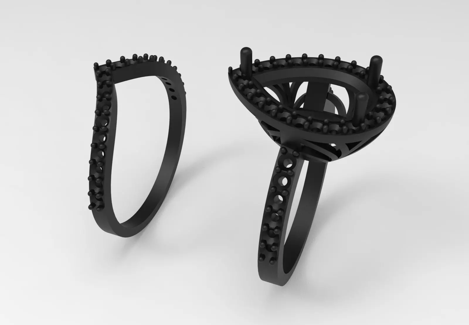 Classic Pear Cut Solitaire with Halo Engagement Set wr0121 3D print model_12