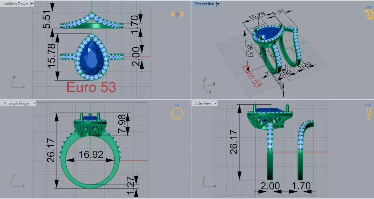 Classic Pear Cut Solitaire with Halo Engagement Set wr0121 3D print model_7