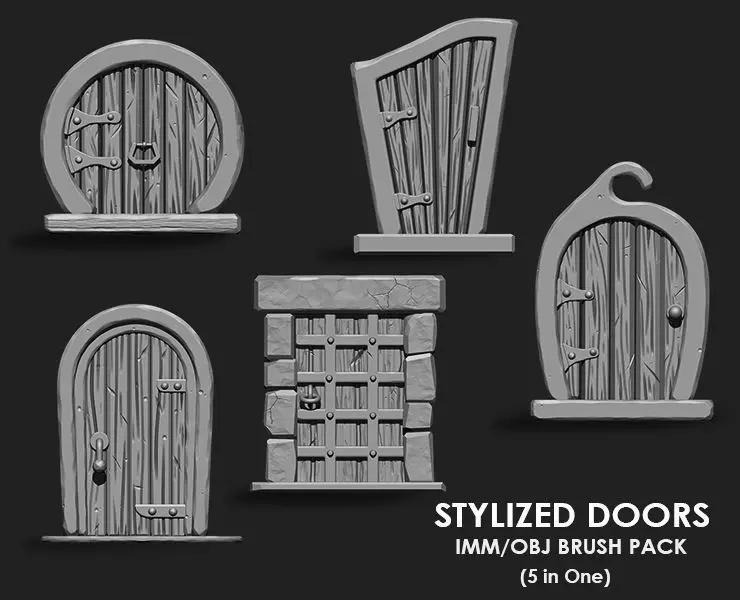 Stylized Doors IMM Brush Pack 5 in One 3D model_0