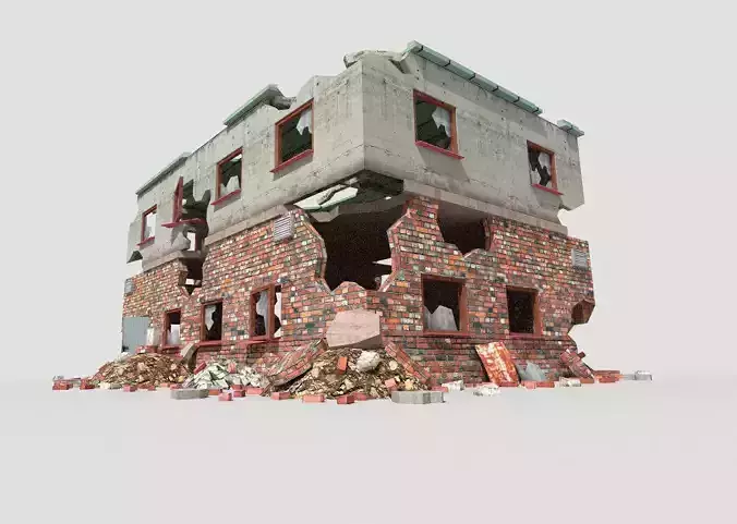 low poly destroyed building 4 Low-poly 3D model