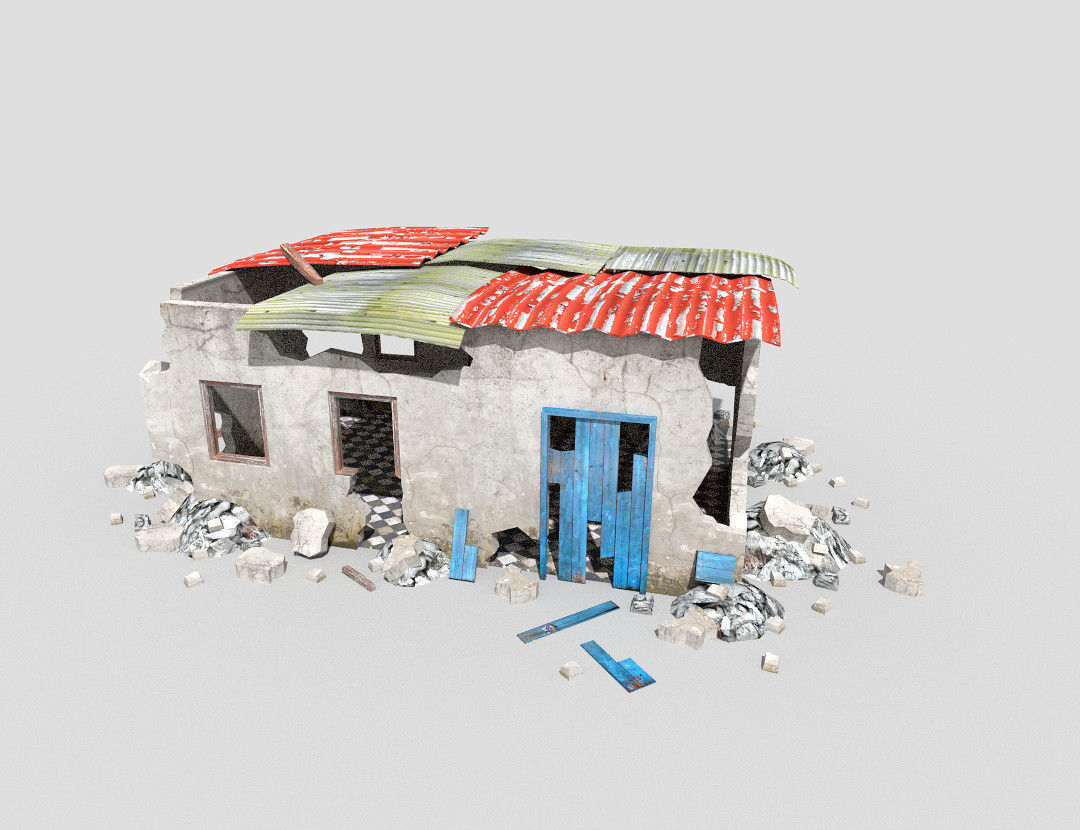 destroyed building 5 Low-poly 3D model_2