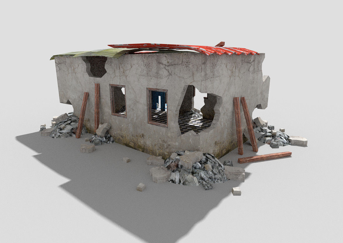 destroyed building 5 Low-poly 3D model_3