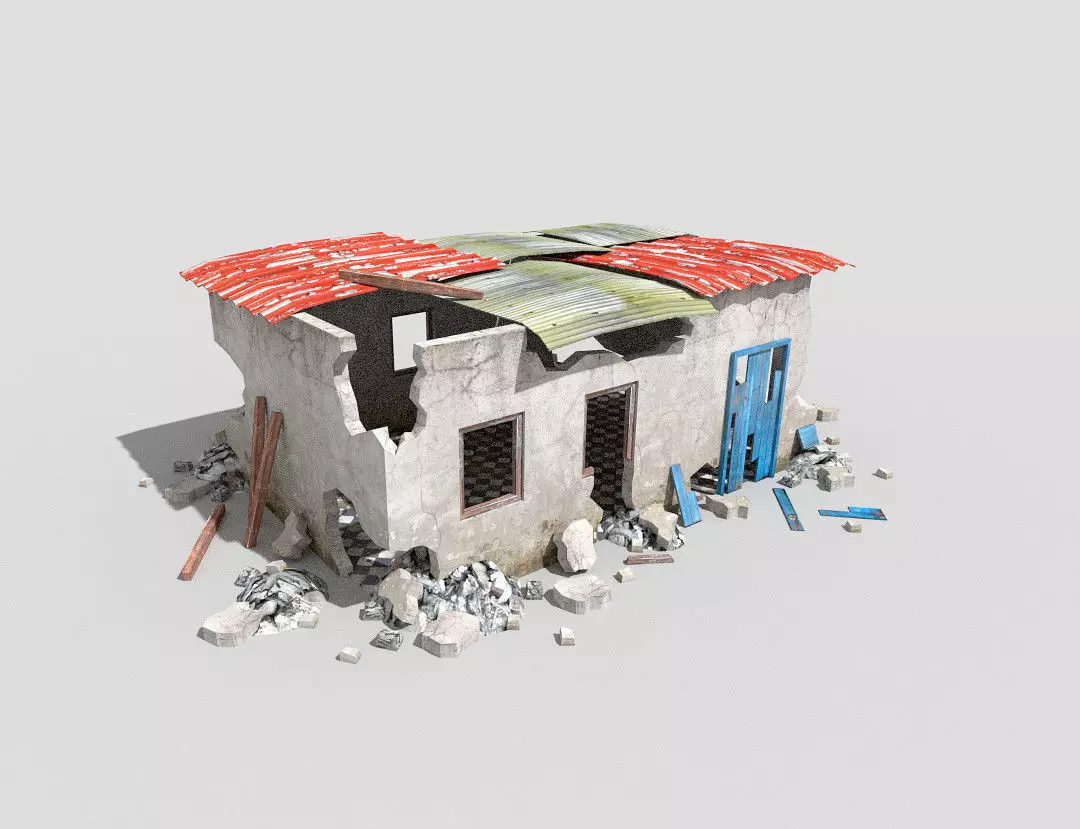destroyed building 5 Low-poly 3D model_0