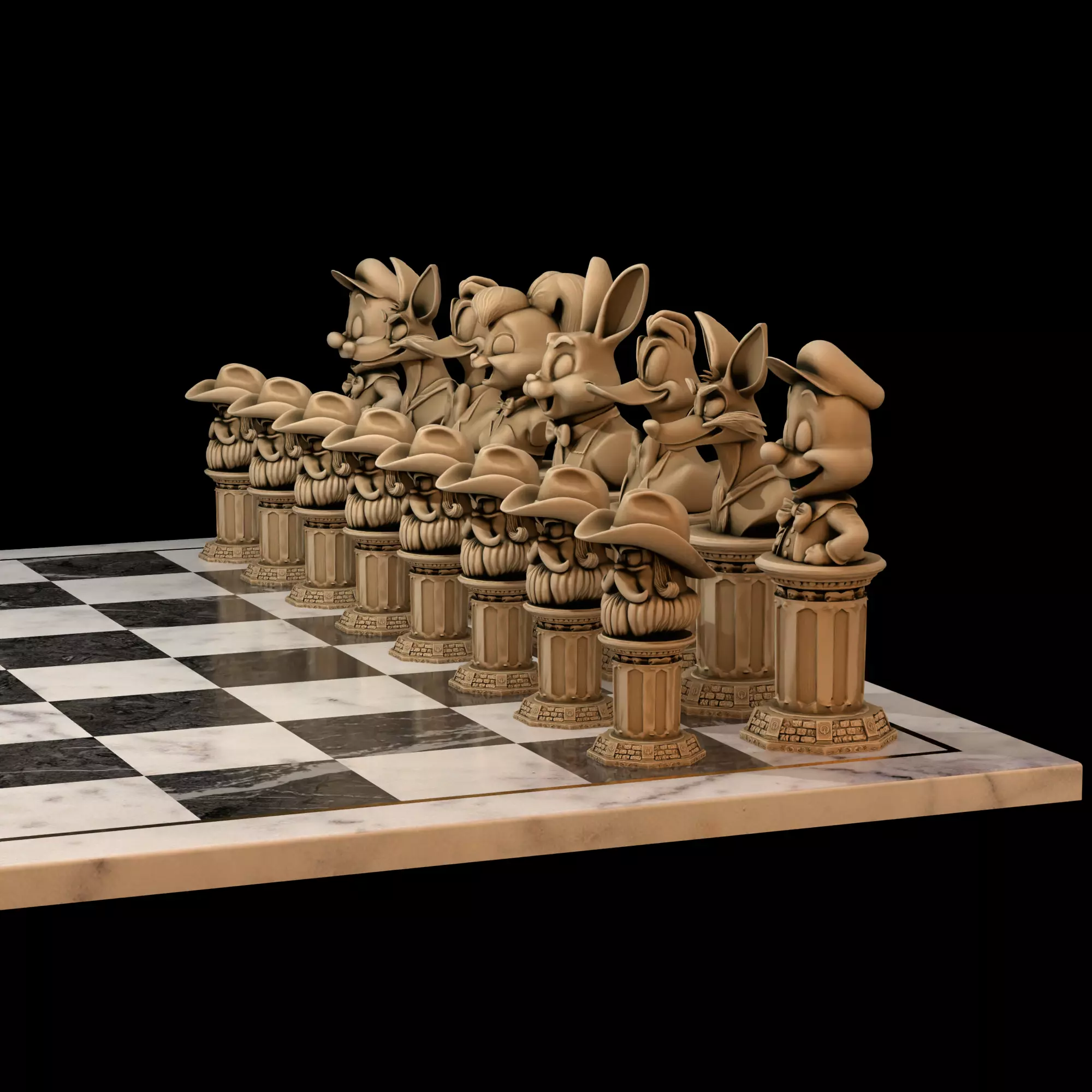 Animated Cartoon Chess Set Bugs Daffy Lola Elmer Collection 3D print model_16