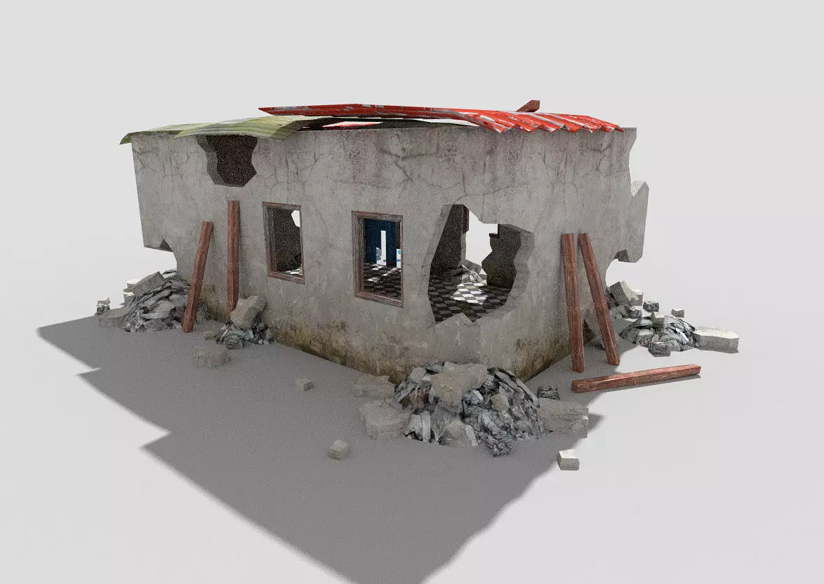 low poly destroyed building 5 Low-poly 3D model