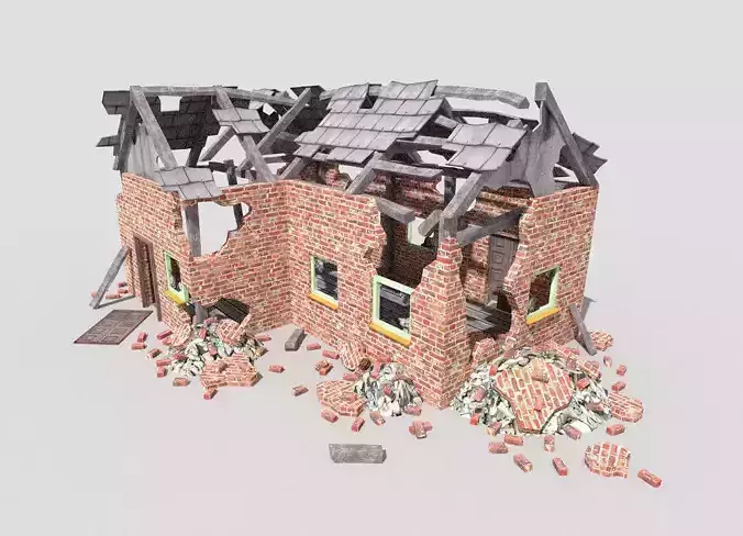 low poly destroyed house 2
