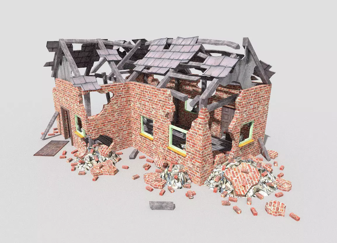 low poly destroyed house 2 Low-poly 3D model