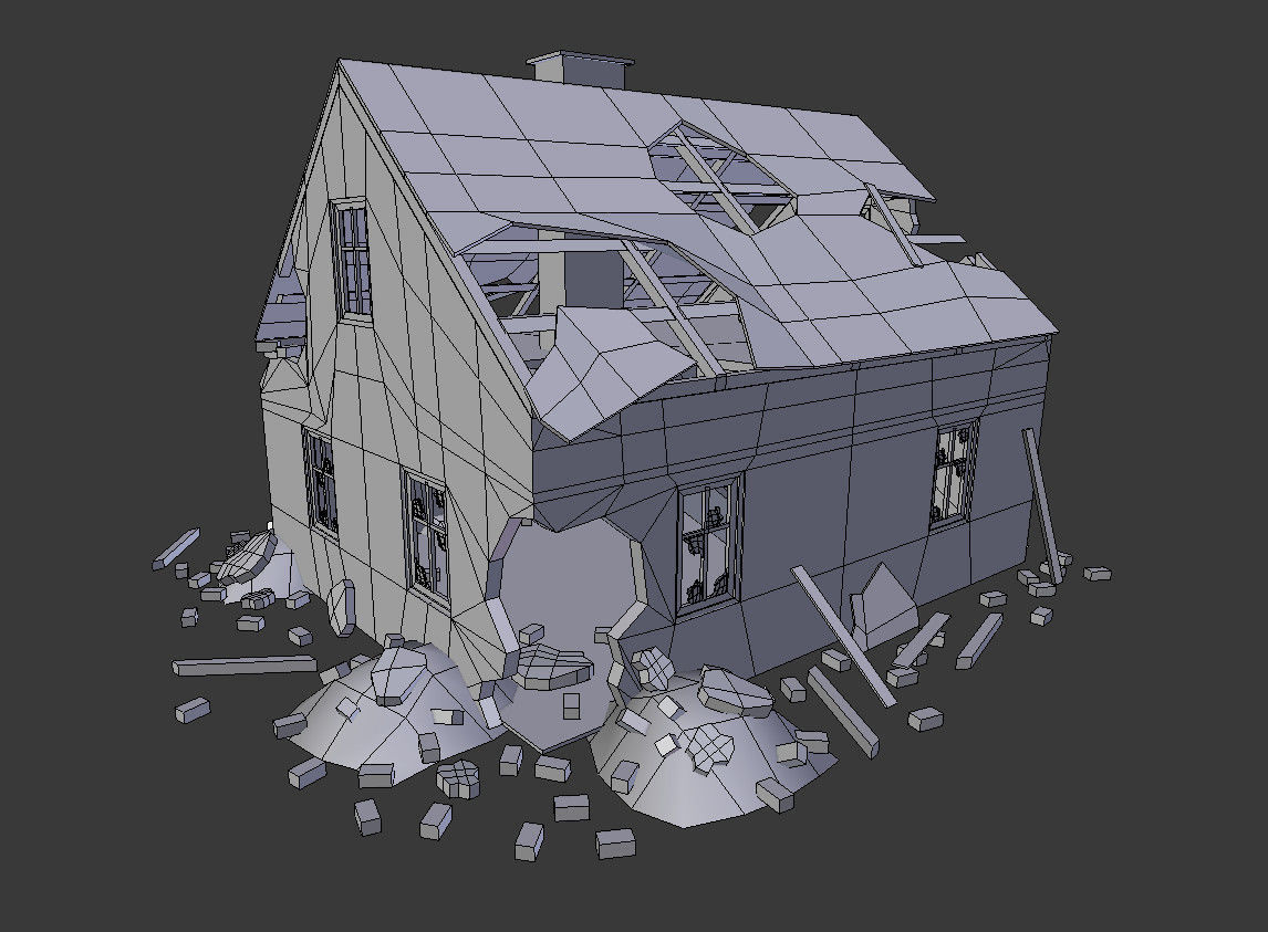  destroyed house 3 Low-poly 3D model_5