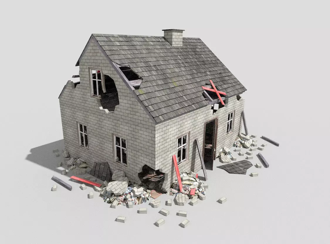  destroyed house 3 Low-poly 3D model_0