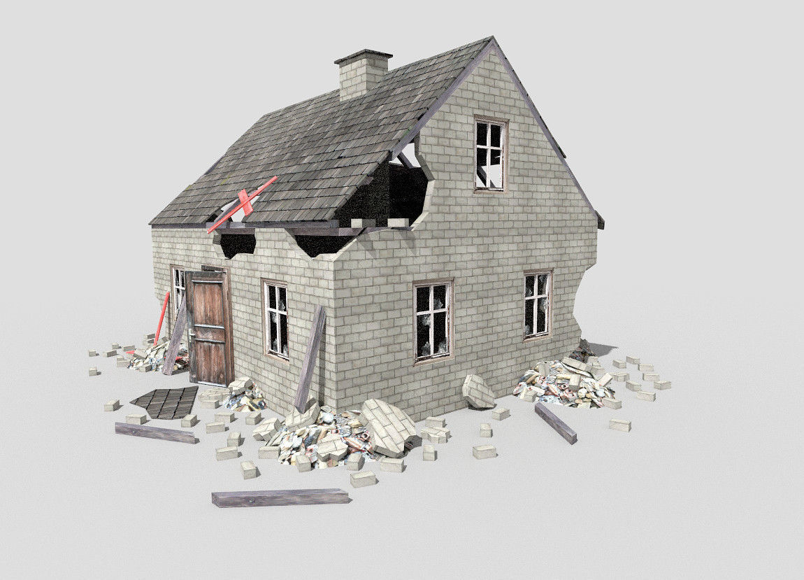  destroyed house 3 Low-poly 3D model_2