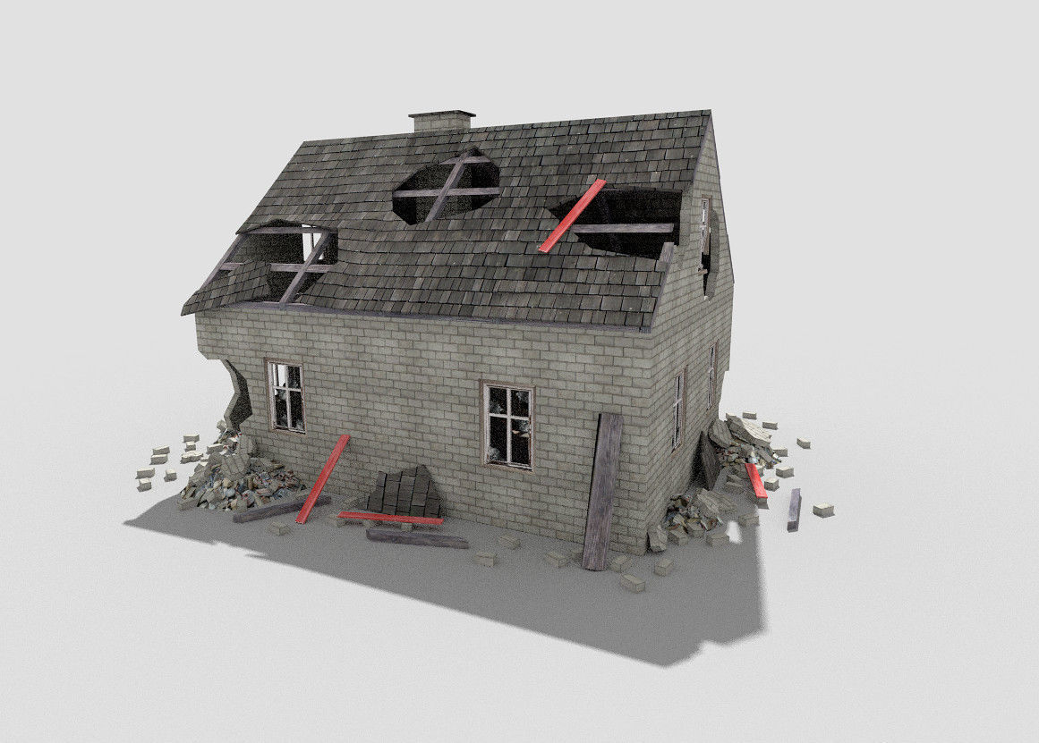  destroyed house 3 Low-poly 3D model_1