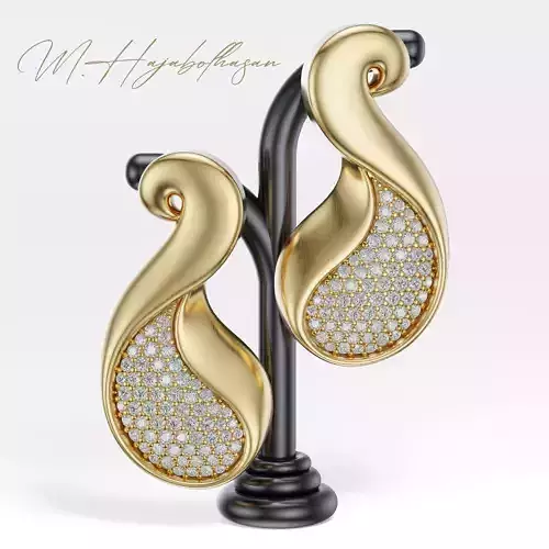 Luxury Organic Gold Diamond Earrings 3D Model
