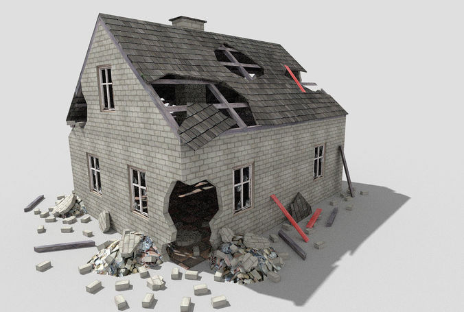 low poly destroyed house 3 Low-poly 3D model