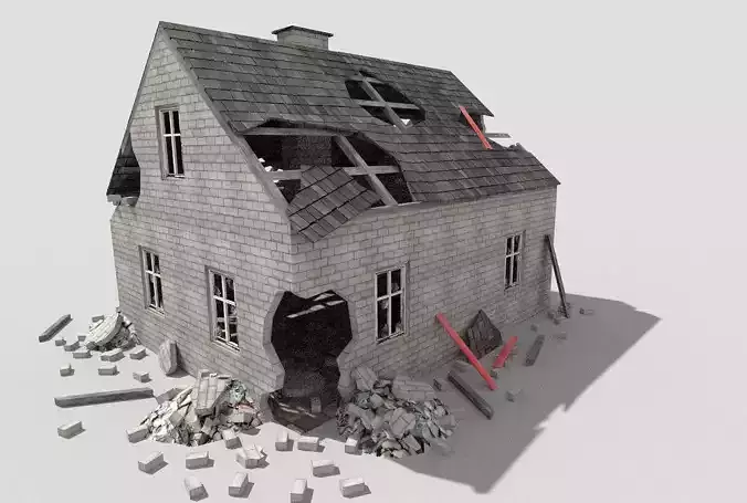 low poly destroyed house 3 Low-poly 3D model