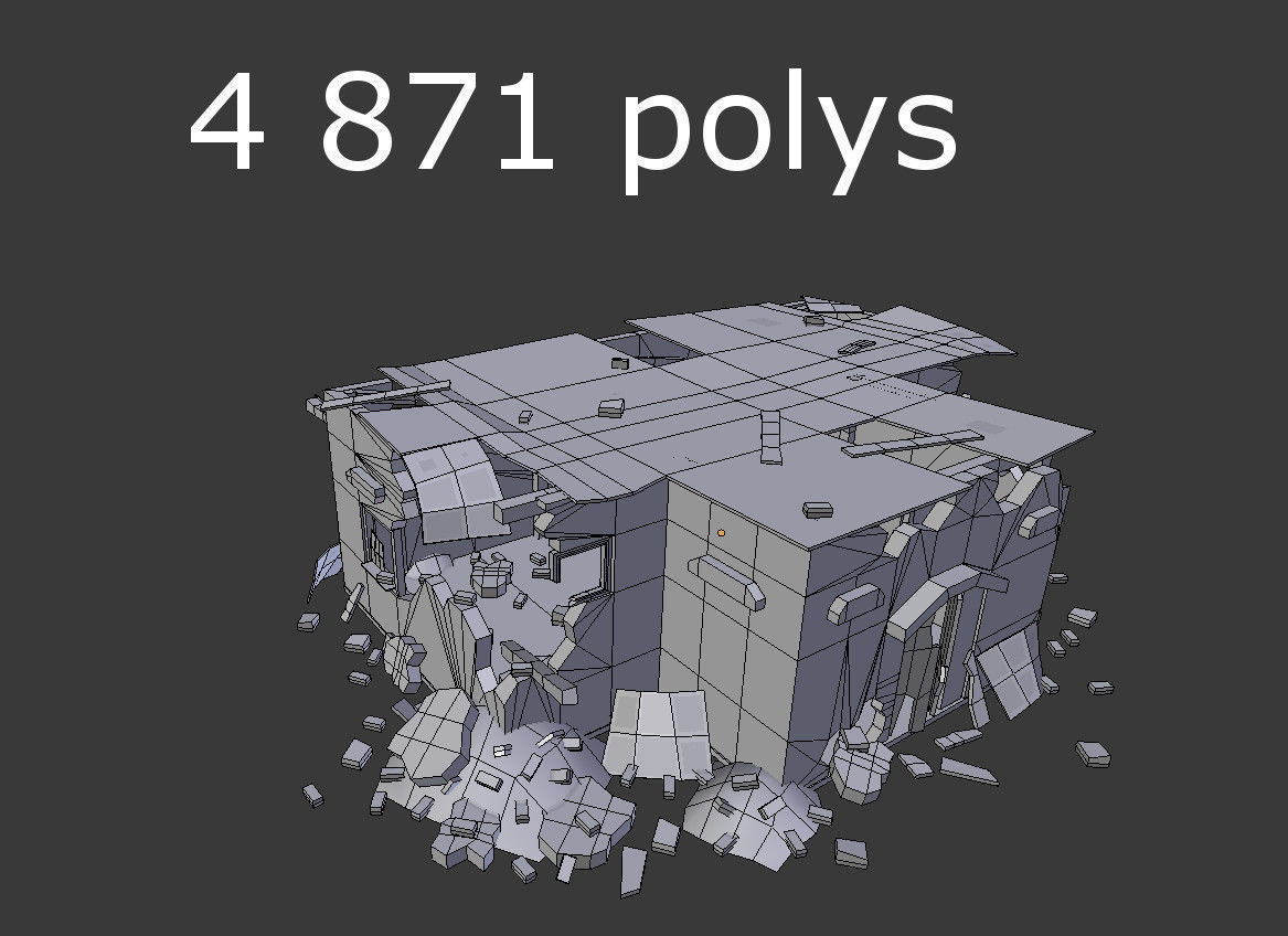 4 destroyed buildings pack 1 Low-poly 3D model_6