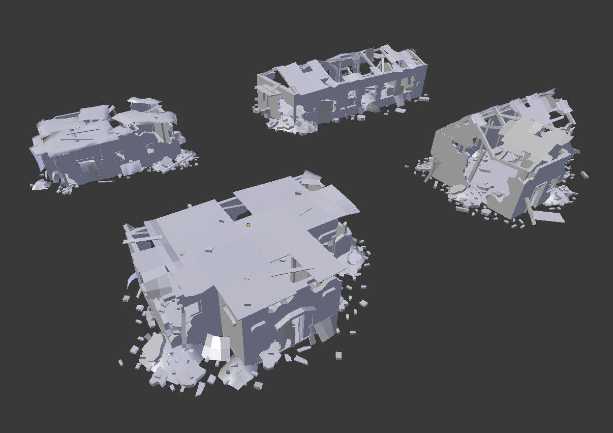 4 destroyed buildings pack 1 Low-poly 3D model_7