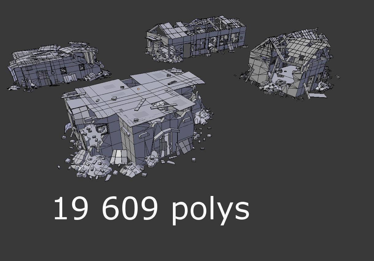 4 destroyed buildings pack 1 Low-poly 3D model_9