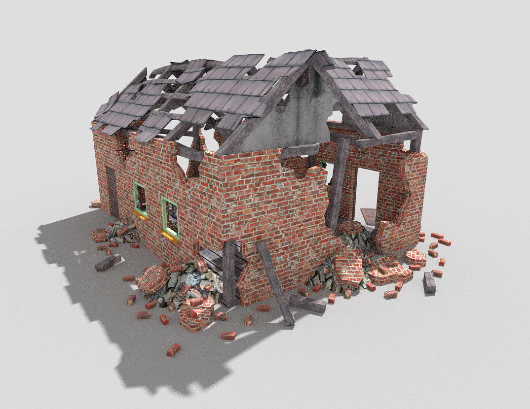 4 destroyed buildings pack 1 Low-poly 3D model_2