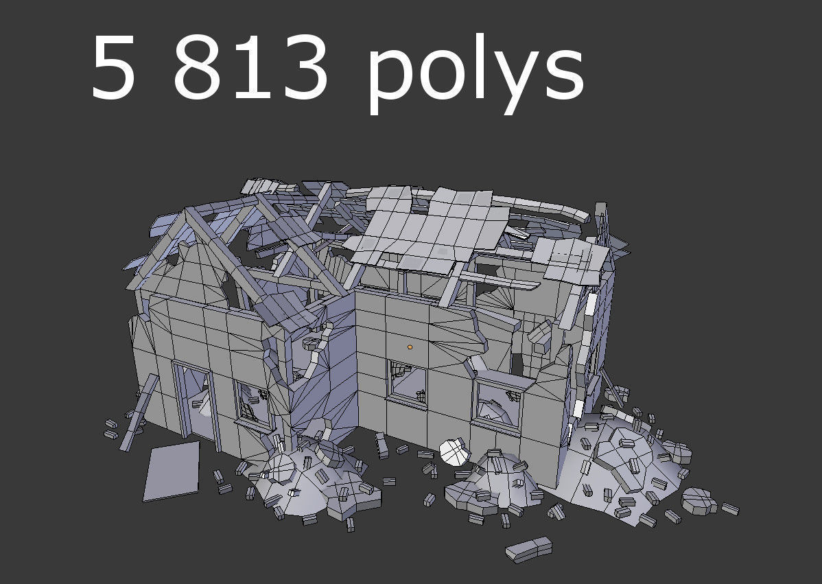 4 destroyed buildings pack 1 Low-poly 3D model_10