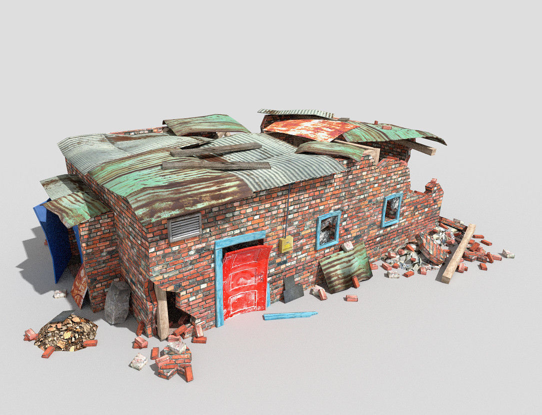 4 destroyed buildings pack 1 Low-poly 3D model_3