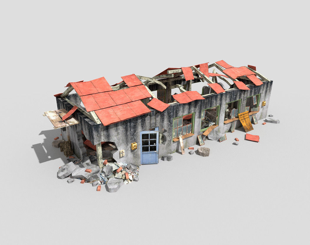 4 destroyed buildings pack 1 Low-poly 3D model_1