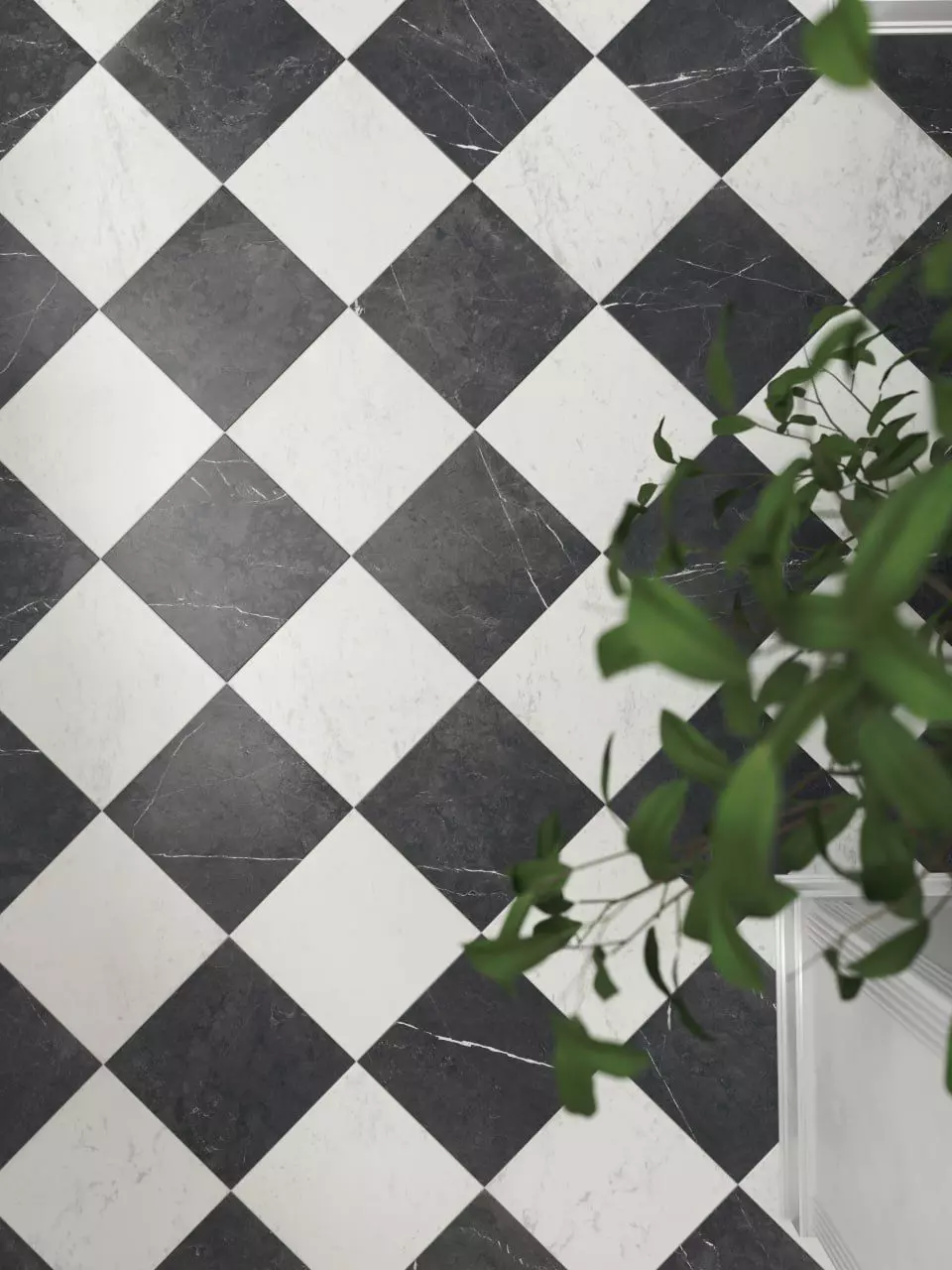 Black Door Entryway 3D Interior  Checkered Marble Floor 3D model_3