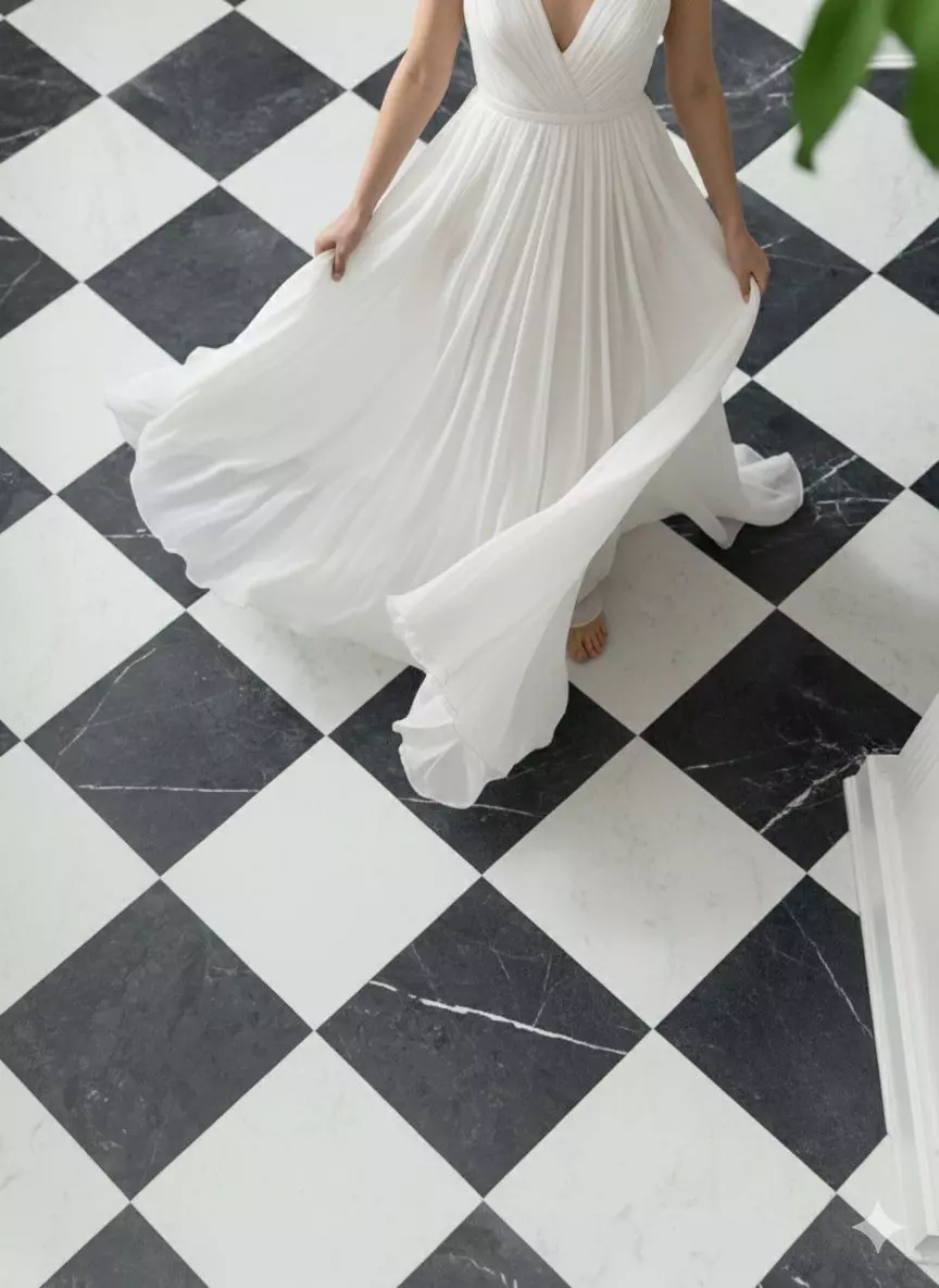 Black Door Entryway 3D Interior  Checkered Marble Floor 3D model_1