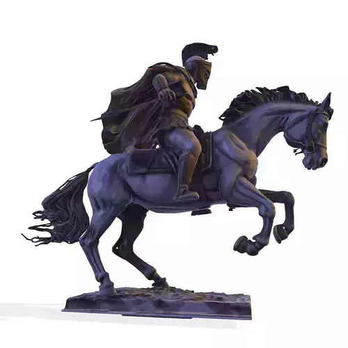 HighPoly Ancient Warrior on Rearing Horse