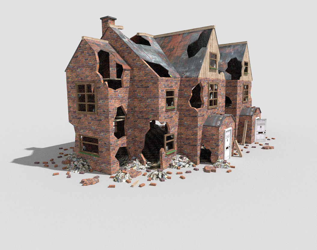 4 destroyed buildings pack 2 Low-poly 3D model_2
