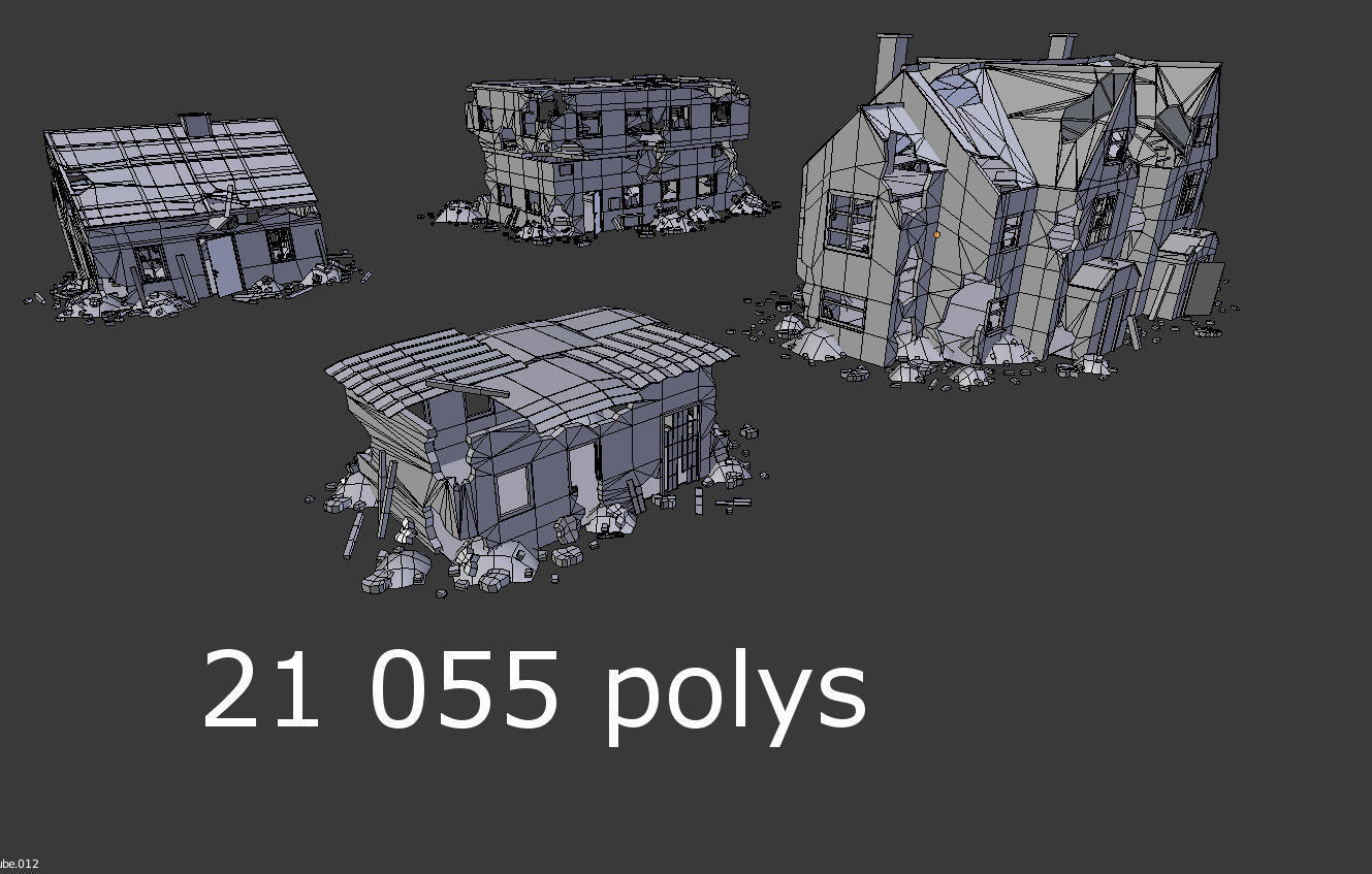 4 destroyed buildings pack 2 Low-poly 3D model_11