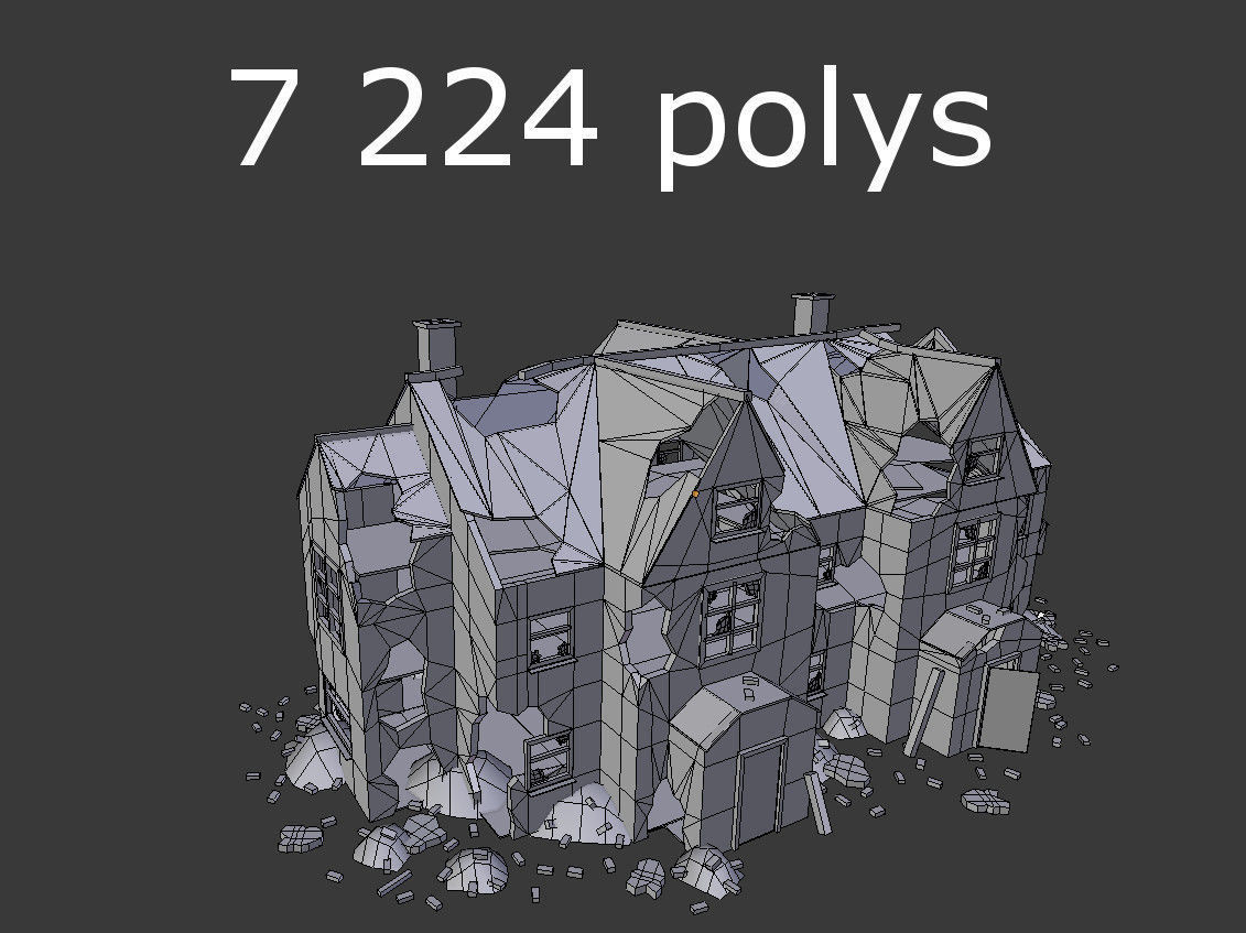 4 destroyed buildings pack 2 Low-poly 3D model_8