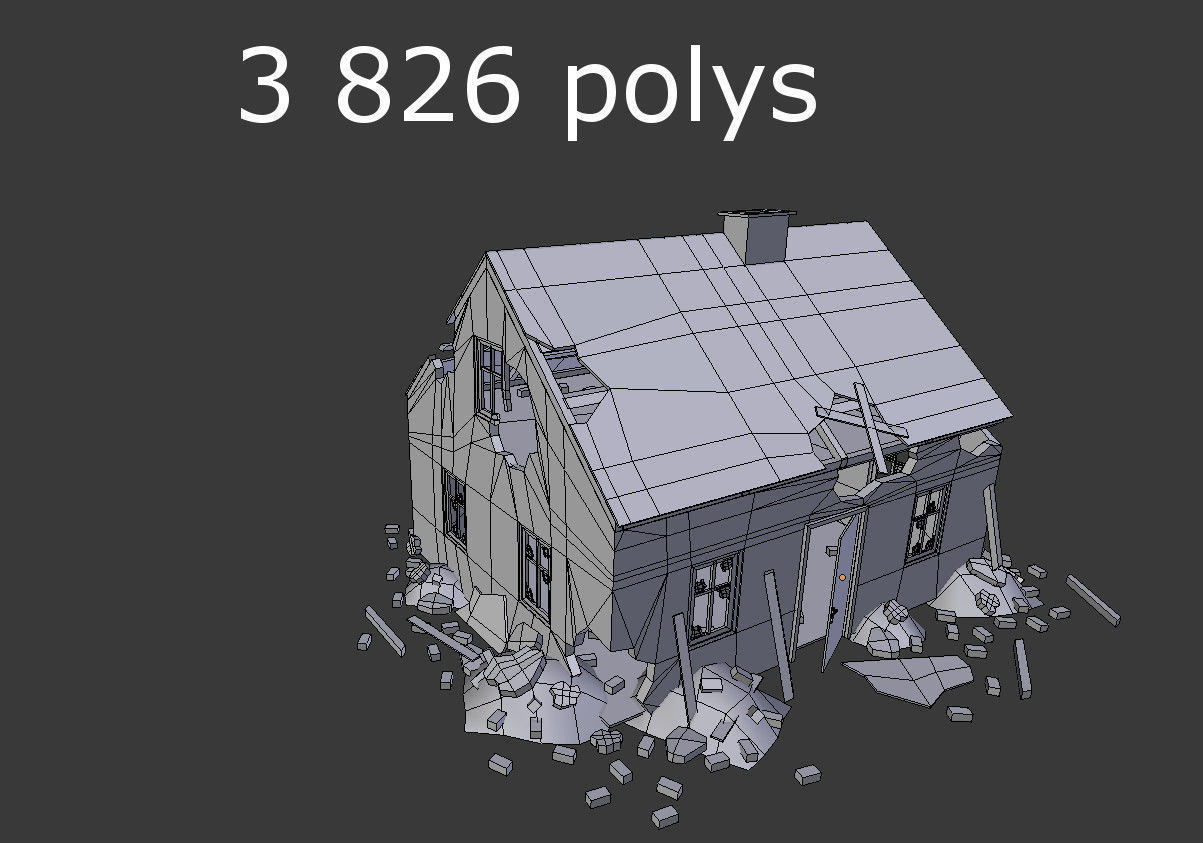 4 destroyed buildings pack 2 Low-poly 3D model_6