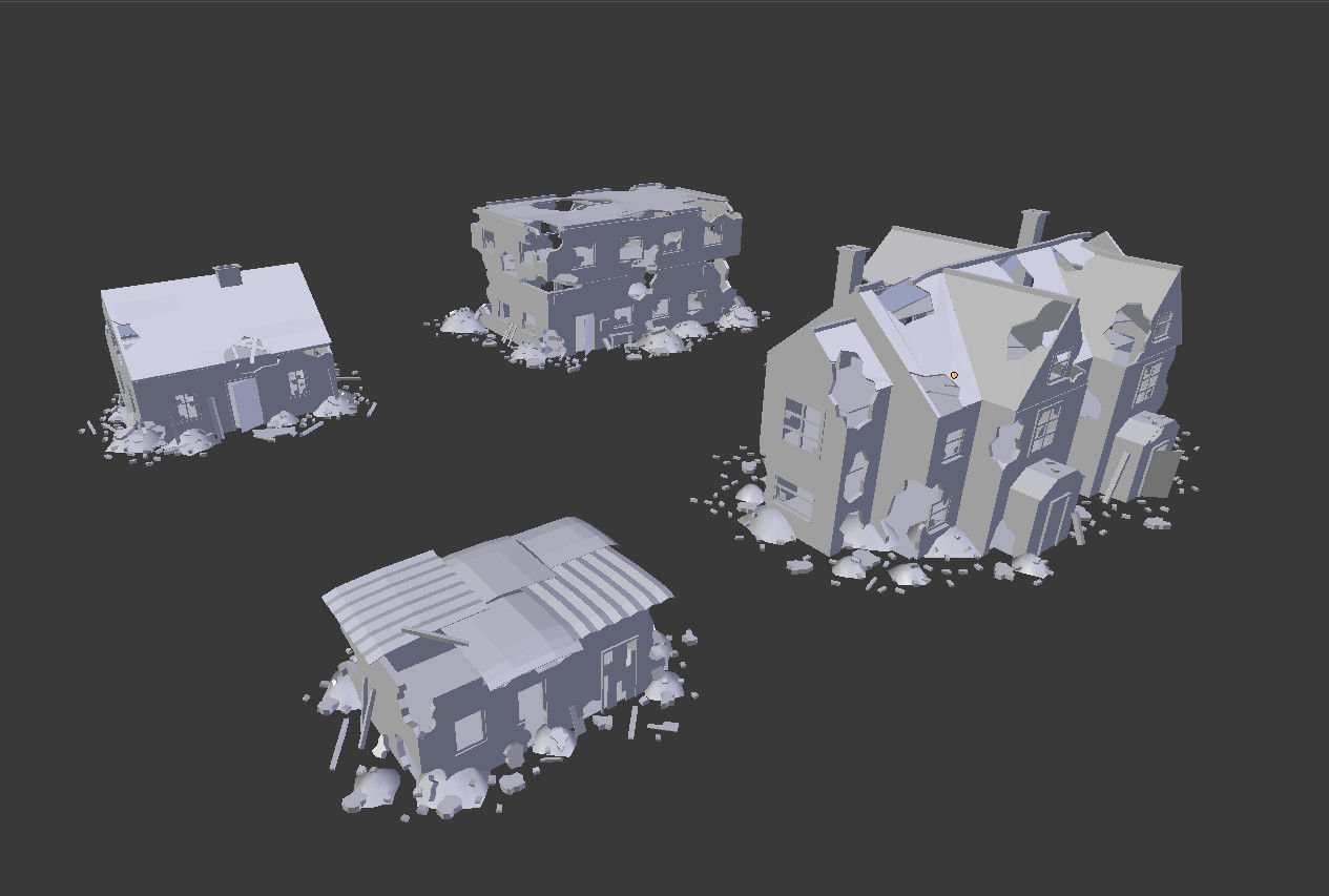 4 destroyed buildings pack 2 Low-poly 3D model_9