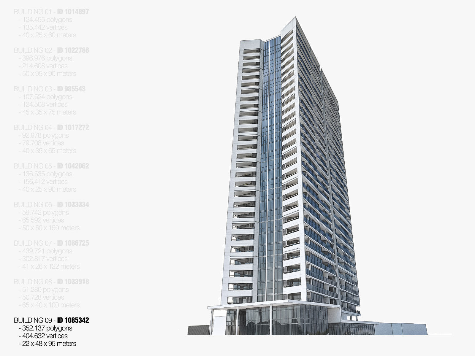 High-rise Buildings Megapack Low-poly 3D model_9