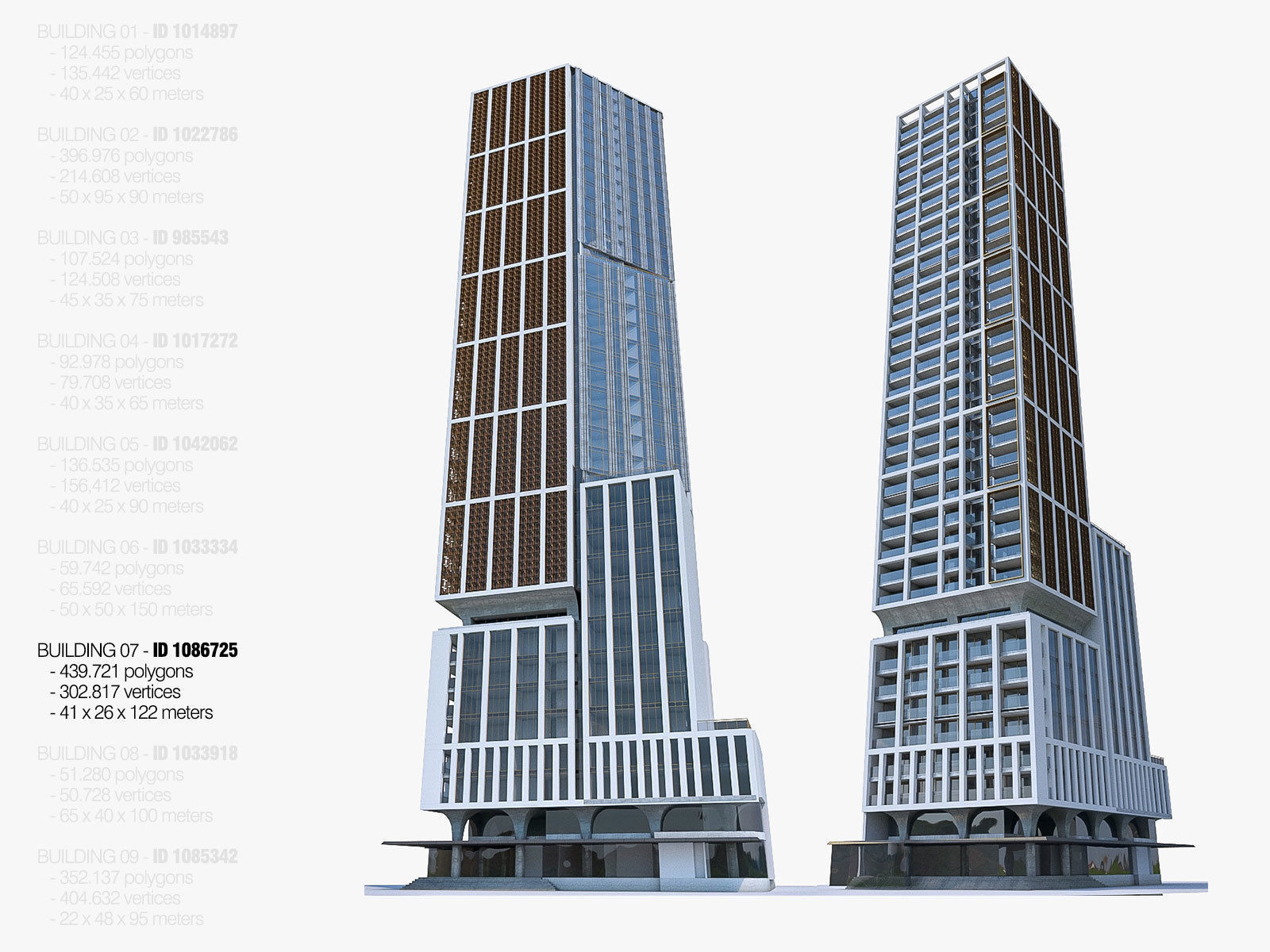 High-rise Buildings Megapack Low-poly 3D model_7