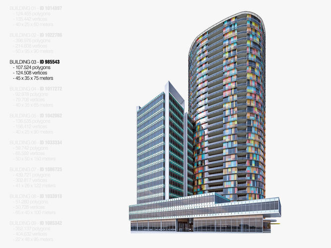 High-rise Buildings Megapack Low-poly 3D model 4