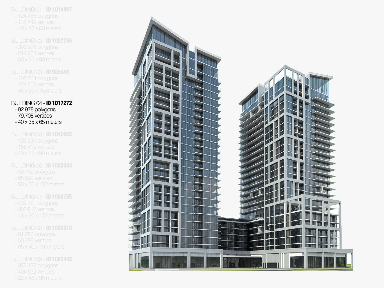 High-rise Buildings Megapack Low-poly 3D model_4