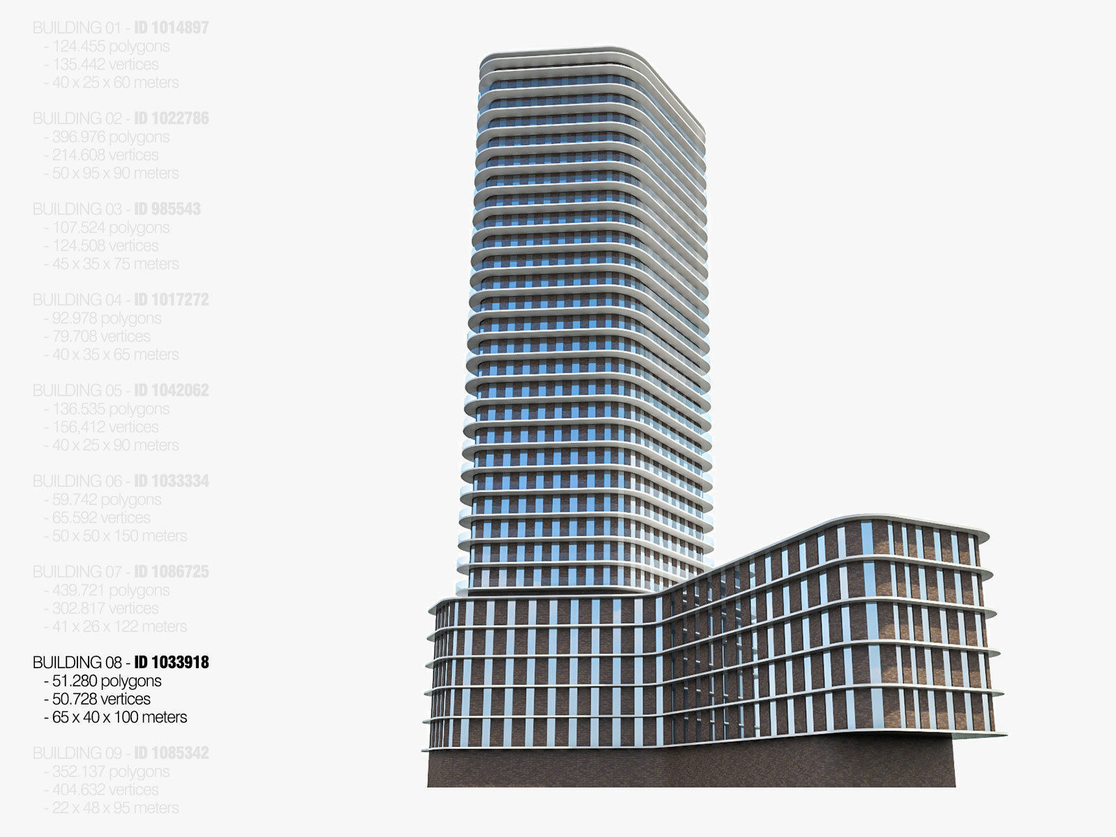 High-rise Buildings Megapack Low-poly 3D model_8